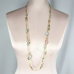 Kohl's Long Necklace Gold-tone Pink & Blue Rhinestones - Picture 1 of 4