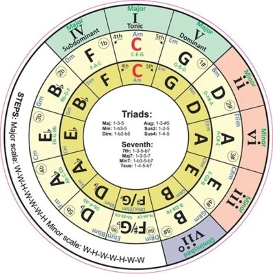 COCO DEMOL Adesivo vinile 12 cm Circle Of Fifths studio teoria musicale jazz laptop classico