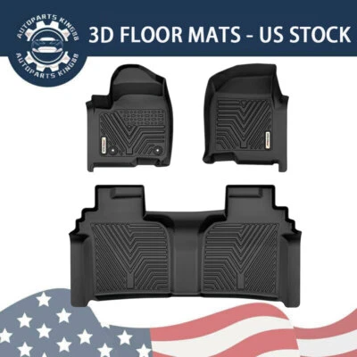 3D Floor Mats for 2019 - 2026 Chevy Silverado GMC Sierra 1500 Crew Cab TPE Liner Foto 1 de 4
