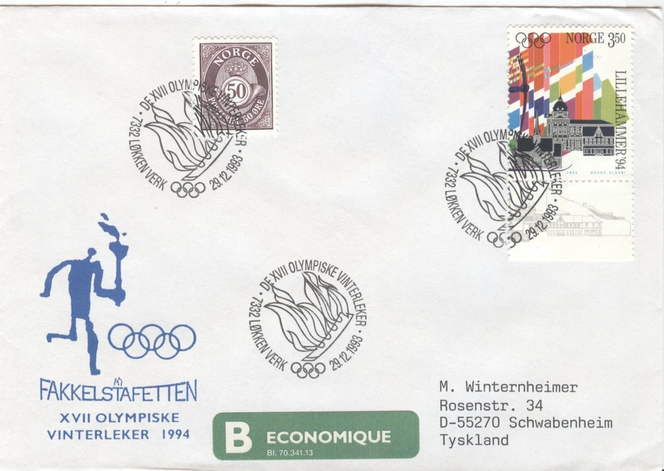 Norway Olympic Games Lillehammer 1994 Torchrelay Lokken Verk 29.12.1993 - Image 1 of 1