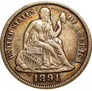 1891 Seated Liberty Dime 10c Toner! Höhere Qualität fast AU Details! Letztes Jahr gemacht - Bild 1 von 7