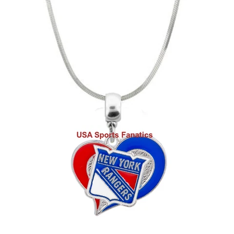 NHL - New York Rangers Heart Swirl Logo Pendant Necklace On A 925 Snake Chain Cover