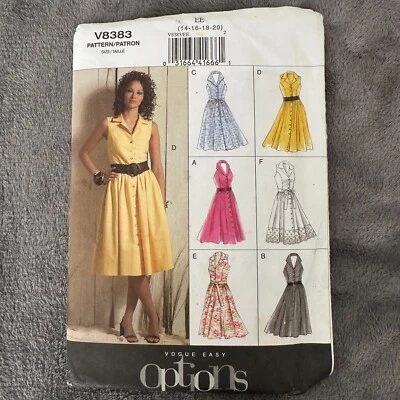 Vogue 8383 Dress Sewing Pattern Size 14-20 Button Front Sleeveless Belted Easy - Image 1 of 4