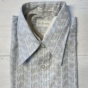 NOS Vtg 70's Pattern Abstract Short Sleeve Mod Disco BUTTERFLY Collar Shirt L 16 - Picture 1 of 5