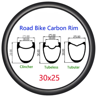Llanta de carbono 700c llanta ancha de bicicleta de carretera disco/freno en V cubierta tubular sin cámara Foto 1 de 4