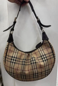 Authentic Burberry Haymarket Check Hobo Brown - Picture 1 of 21