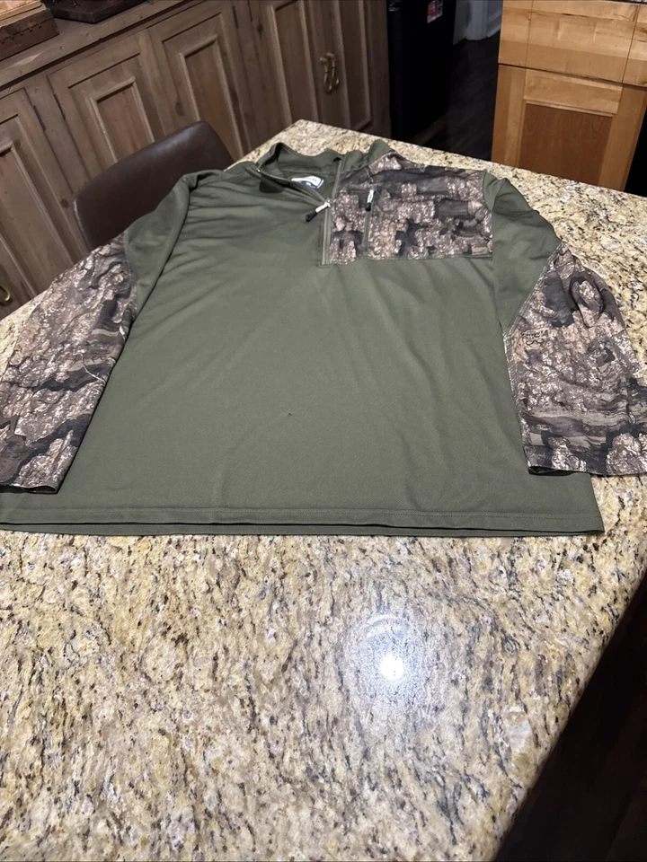 Magellan Outdoors 2XL Quarter Zip Long Sleeve Pullover Zip Pocket Green/Camo Cpx - Image 1 of 4