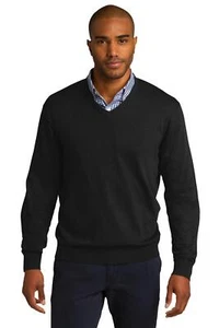 Port Authority SW285 Men's Cotton/Nylon V-Neck Fully-Fashioned Sleeves Sweater - Picture 1 of 6