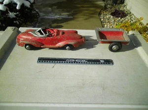 1940er Oglesby futuristisches stromlinienförmiges Aluminiumguss Spielzeugauto & Anhänger - Original - Bild 1 von 12