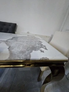 Louis Cream Pandora Marble Top Gold Leg Dining Table 1.4m - Picture 1 of 4