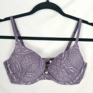 Reggiseno a tuffo Victorias Secret Dream Angels 34C push-up orlo in pizzo imbottito viola - Foto 1 di 12
