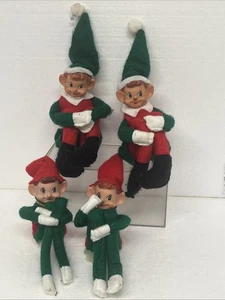 4 Ginocchiere Elfo Natale Pixie Scaffale Sitters Vintage Naso Lungo - Foto 1 di 12