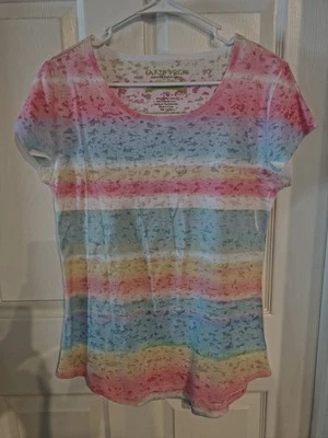 Earth Yoga Top Size L Scoop Neck Sustainable Organic Clothing Multicolor Sheer - Image 1 of 4