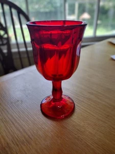 Vintage MCM Amberina Red 9 Panel 6 7/8" Footed Goblet Wine Water Glass Noritake - Picture 1 of 20