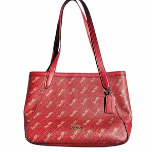 Coach Tote With Horse And Carriage Dot Print C4060 Red Gold Purse Tote Bag - Picture 1 of 15