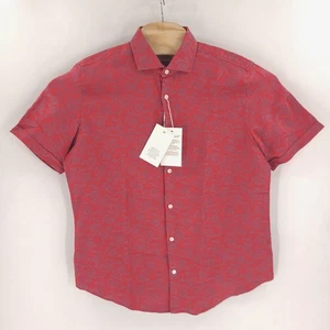 Baird McNutt Hemd Herren Medium Rot Murano Blumen Kurzarm Leinen Baumwolle - Bild 1 von 9