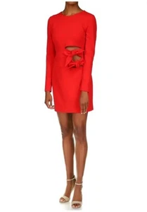 One 33 Social Red Crape Cut Out Bow Detail Dress- Sz 0~Beautiful~NWT~$255 - Picture 1 of 11