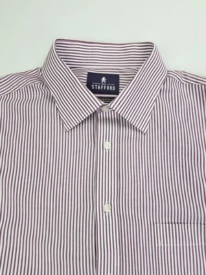 Stafford Regular Size 16.5 32-33 Mens Burgundy White Stripe Spread Collar Shirt - Image 1 of 4