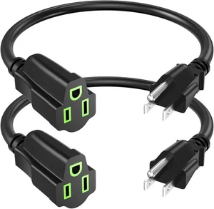 Strom Verlängerungskabel 1 Fuß/12 Zoll (2er-Pack), kurz 3 Zinken elektrisch 1 Fuß, 2er-Pack - Bild 1 von 1