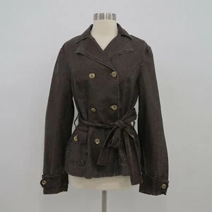 120% Lino Jacket Trench Coat Womens US8 IT44 Brown Belted Double-Breasted Italy - Picture 1 of 12