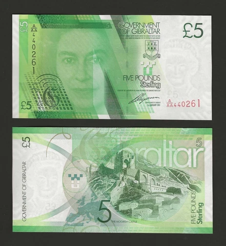 GIBRALTAR 5 Pounds 2011, P-35, Old Series A/AA Prefix, QEII Note Moorish Castle Cover