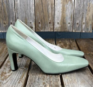 Scarpe decolte Charles Jourdan Seafoam verdi tacco grosso blocco tacco alto taglia 9 rare - Foto 1 di 9