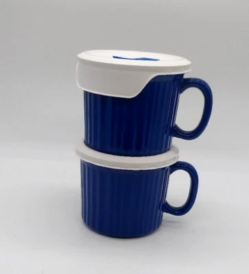 Новый Corningware синий керамики всплывающие кружки вентилируемый пластиковый чехол (комплект из 2) 20 0z - Изображение 1 из 4