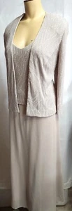 Vintage Alex Evenings Womens Maxi Dress Jacket 12 Beige Stretch Slinky 2 Pc - Picture 1 of 18