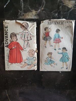 2 Vintage Advance Sewing Patterns Toddler size 1 9941/Girl size 2 5924 1930-1940 - Image 1 of 4