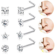 4pcs Shape Nose Pin 316L Surgical Steel Clear CZ Nose Stud Piercing Bar Gift UK