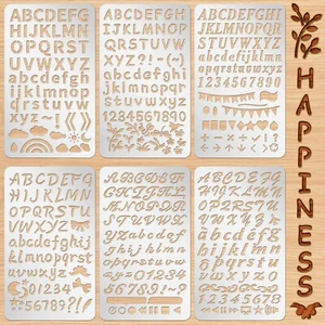 6Pcs Alphabet Number Metal Stencils for Wood Carving Drawing Engraving Scrapbook - Picture 1 of 6