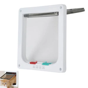 5.7"x 6" White 4 Way Pet Door Lockable Safe Cat Kitten Flap Door Medium Cat Door - Picture 1 of 10
