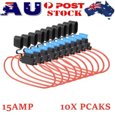 10Pcs 15A 12V Car Mini Blade Inline Fuse Holder Waterproof Dustproof Cover 16AWG - image 1 of 4