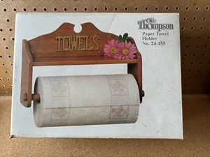 Vintage Paper Towel Holder Wooden Brown with Mounted Cottage Olde Thompson - Picture 1 of 12
