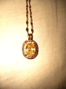 Beautiful 14k GP Lab Created Citrine with CZ Around Pendant on Chain Necklace - Picture 1 of 6