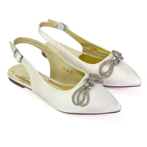 Damenschuhe flache Diamantschleife Slingback spitz zulaufend Braut Satin Größe - Bild 1 von 52