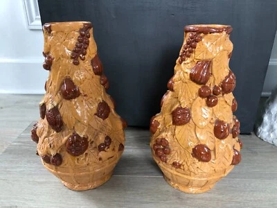 Paire vases en grés XIXéme fruits Beauvaisis gréber ? - Photo 1/4