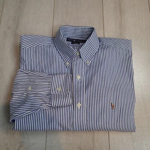 Ralph Lauren 16 35 Yarmouth Blue white Striped Men's Shirt 100% Cotton - Picture 1 of 13