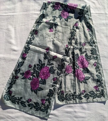Vintage satin gray pink floral victorian rose boho goth pin up gypsy scarf - Image 1 of 4