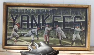 New York Yankees Postcard Rustic Art Wood Baseball Card Sign Babe Ruth 12x24 - Picture 1 of 5