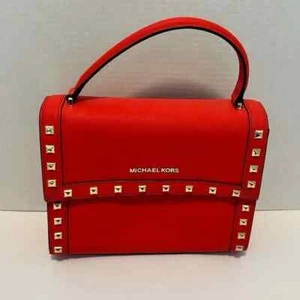 Michael Kors New Studded Top Handle Messenger Bag Sangria - Picture 1 of 5