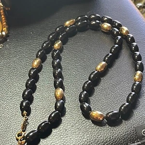 Vintage Napier Halskette - schwarze längliche Perlen mit goldfarbenen länglichen Perlen - Bild 1 von 5