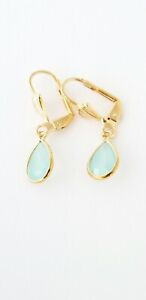 Earrings with Center Turquoise color stone 100% Brazilian Gold-Filled 