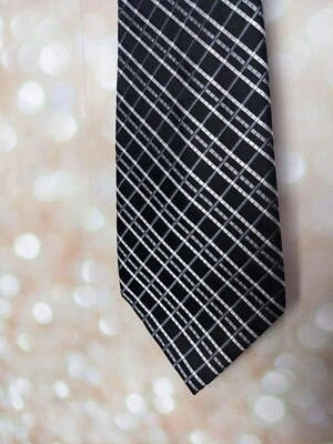 Geoffrey Beene Men's Black Silver/Gray Checkered 100% Silk Necktie - Image 1 of 4