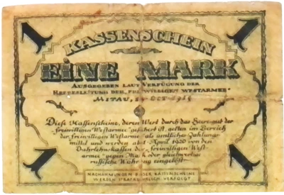 1919 Germany Intervention Forces 1 Mark Banknote Banknote  - Image 1 of 2