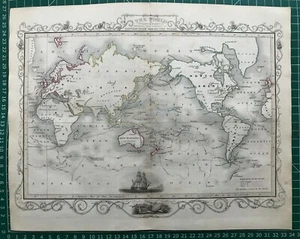 1851 Antique Map; The World showing Cook's Journeys - John Tallis / Rapkin - Picture 1 of 4