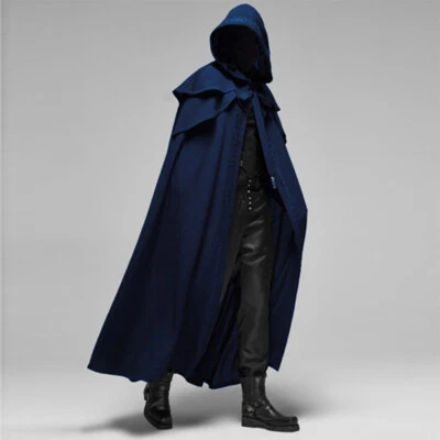 Mens Renaissance Gothic Cape Vintage Cloak Halloween Medieval Long Coat Hooded - Image 1 of 4