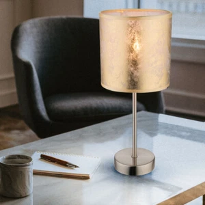 Lampada da Comodino Lampada Tavolo Tavolo Tessuto Oro Nichel Camera da Letto E14 - Foto 1 di 9