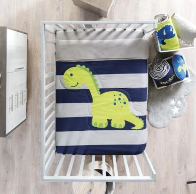 JUEGO DE 4 PIEZAS DINO BABY BOYS ROPA DE CAMA INFANTIL 100% ALGODÓN PARA BABY SHOWER Foto 1 de 2