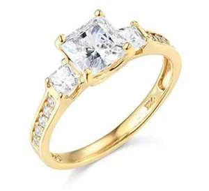 2.5 Ct Princess 14K Yellow Gold 3-Stone Created Diamond Engagement Wedding Ring - Picture 1 of 10